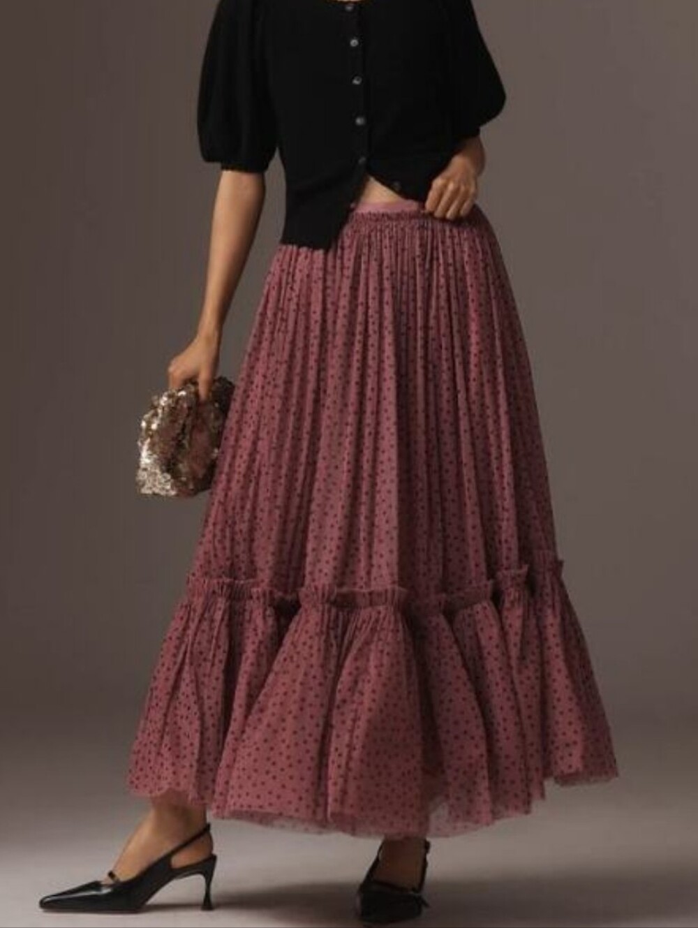 Anthropologie Maeve Tiered Tulle Polka Dot Maxi Skirt Size XS